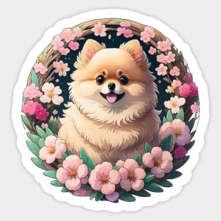 Pomeranian Flower Wreath Sticker